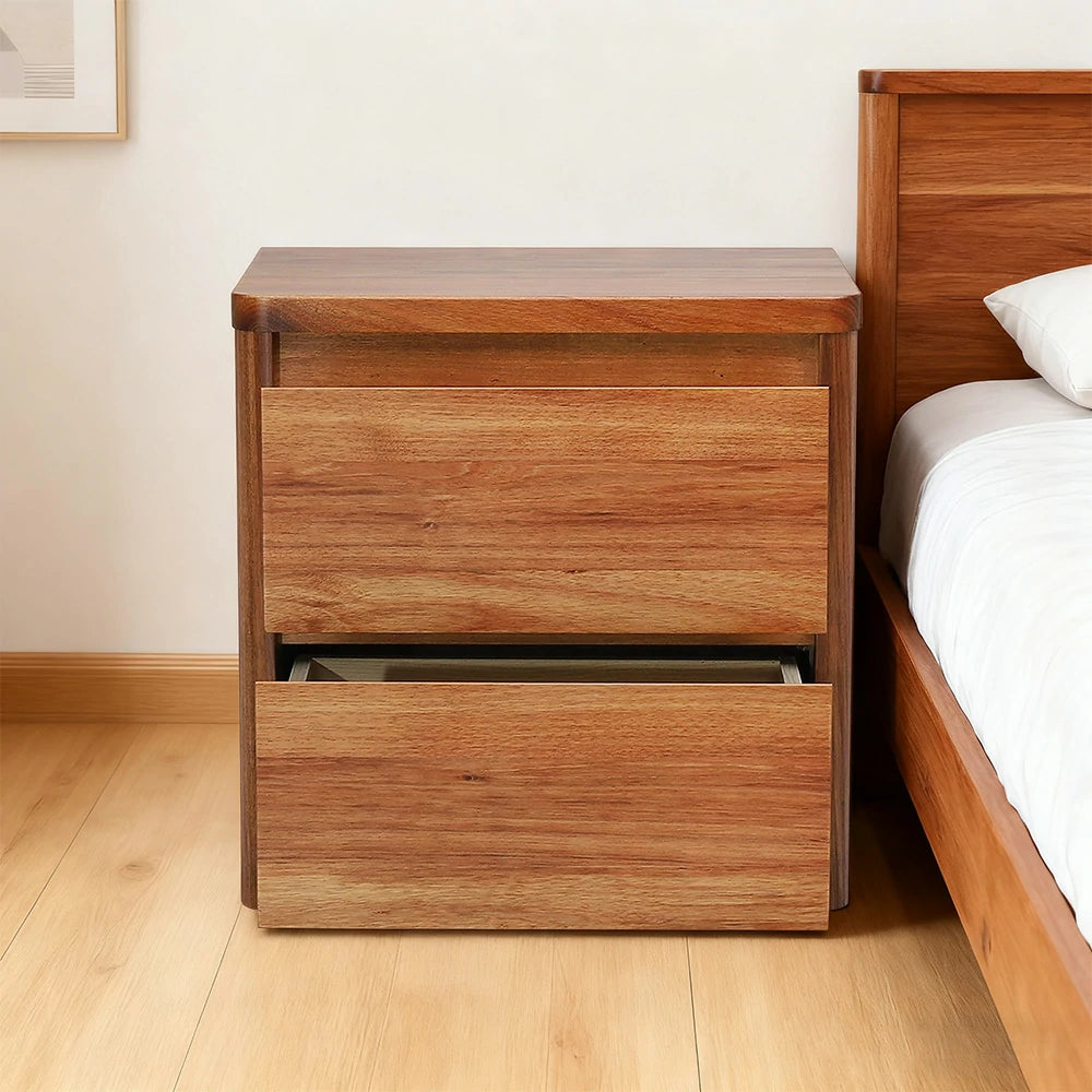 LIVARA 426 Bedside Table, Solid Blackwood, Two Drawers, Rounded Edges, Smooth Metal Runners, Minimalist Scandinavian Style, Natural Finish