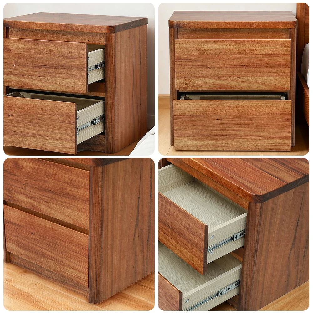 LIVARA 426 Bedside Table, Solid Blackwood, Two Drawers, Rounded Edges, Smooth Metal Runners, Minimalist Scandinavian Style, Natural Finish