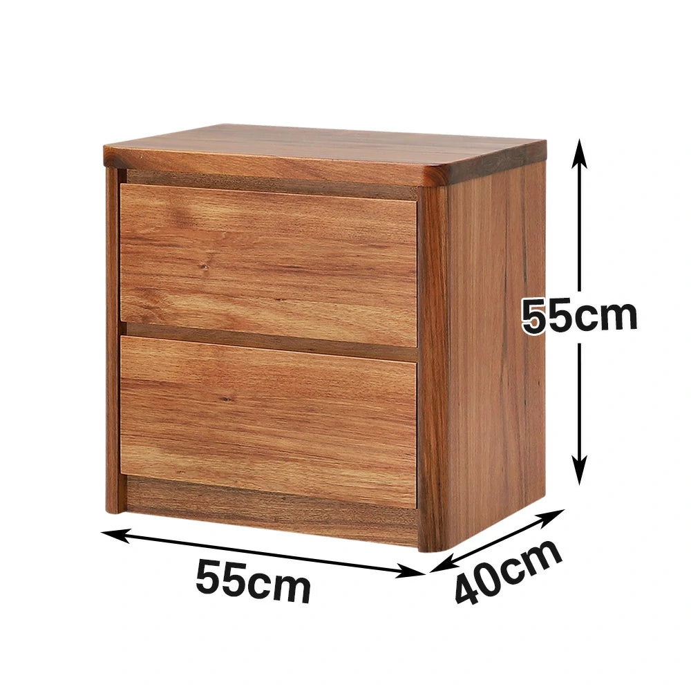 LIVARA 426 Bedside Table, Solid Blackwood, Two Drawers, Rounded Edges, Smooth Metal Runners, Minimalist Scandinavian Style, Natural Finish