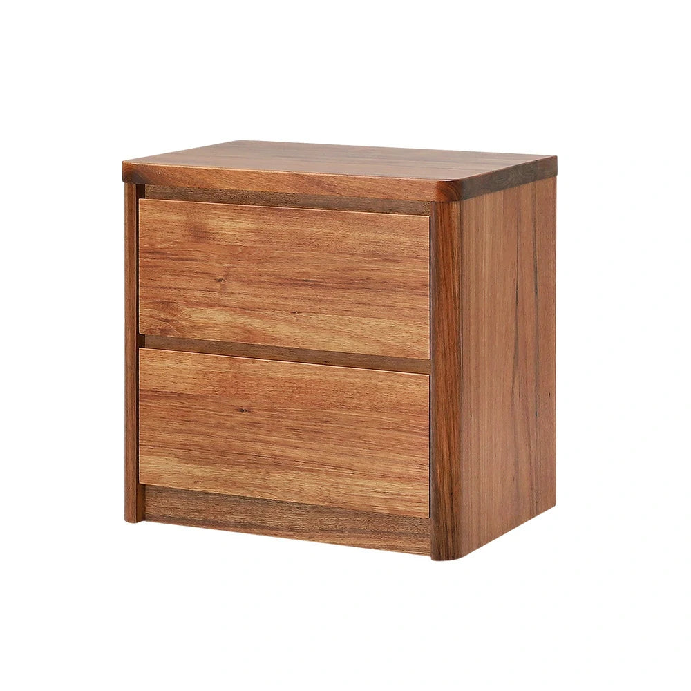 LIVARA 426 Bedside Table, Solid Blackwood, Two Drawers, Rounded Edges, Smooth Metal Runners, Minimalist Scandinavian Style, Natural Finish