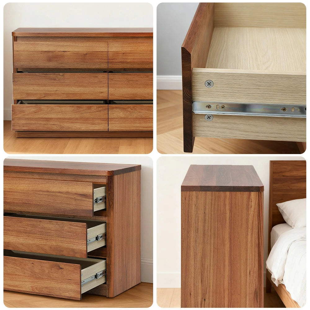 LIVARA 428 Dresser, Solid Blackwood, Six Drawers, Metal Runners, Minimalist Scandinavian Style, Rounded Edges, Natural Finish