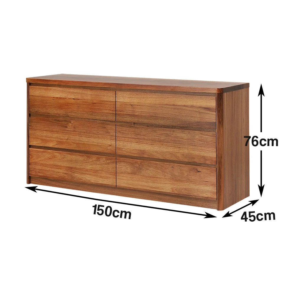LIVARA 428 Dresser, Solid Blackwood, Six Drawers, Metal Runners, Minimalist Scandinavian Style, Rounded Edges, Natural Finish