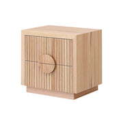 LIVARA 431 Bedside Table Solid & Veneer Ash Wood with Circular Handles Vertical Slats Two Drawers Modern Minimalist Scandinavian Style Natural Finish