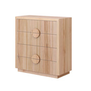 LIVARA 432 Tallboy with Solid and Veneer Ash Wood, Circular Handles, Vertical Slats, Four Drawers and Natural Finish