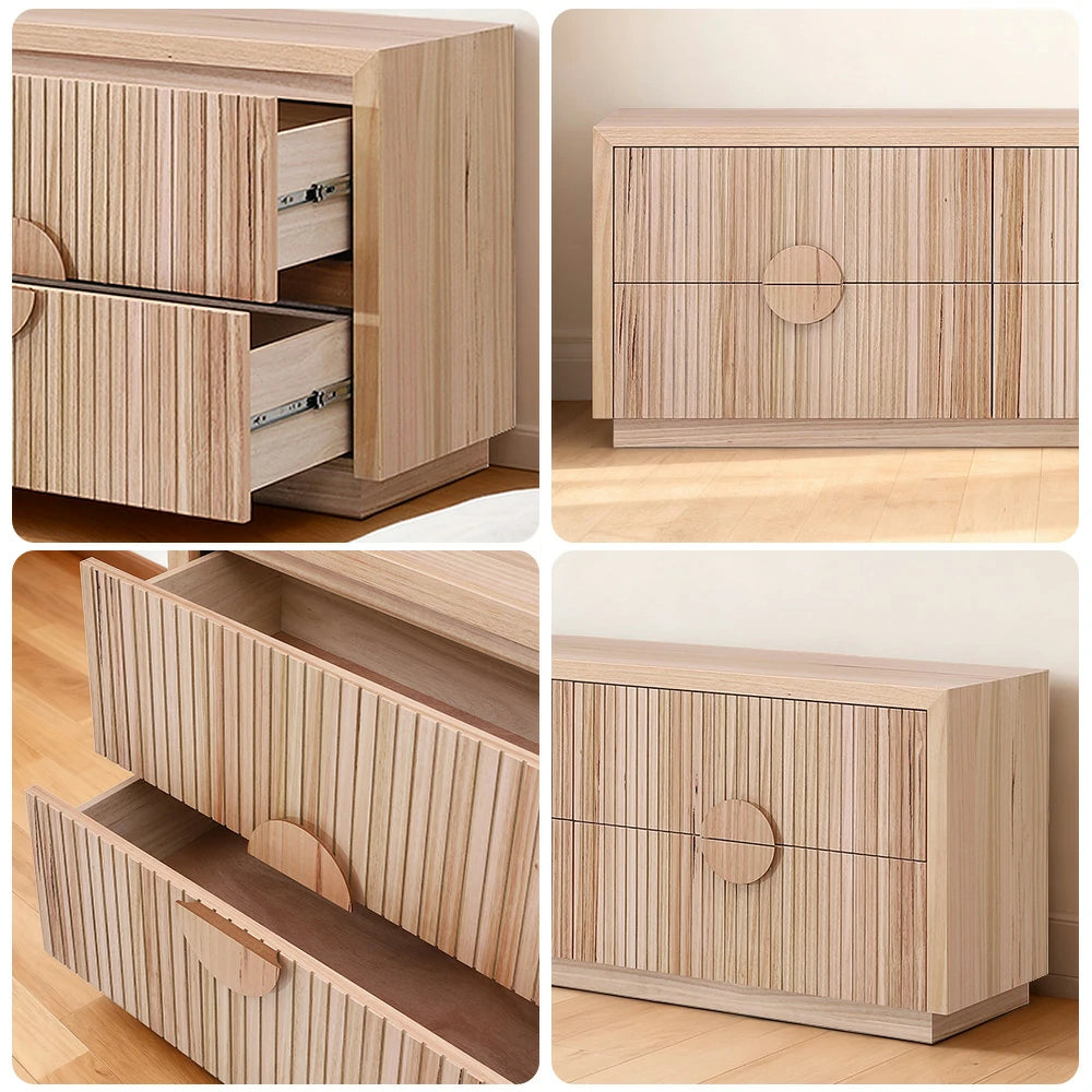 LIVARA 433 Chest of Drawers, Solid & Veneer Ash Wood, Circular Handles, Four Drawers, Modern Scandinavian Style, Natural Finish