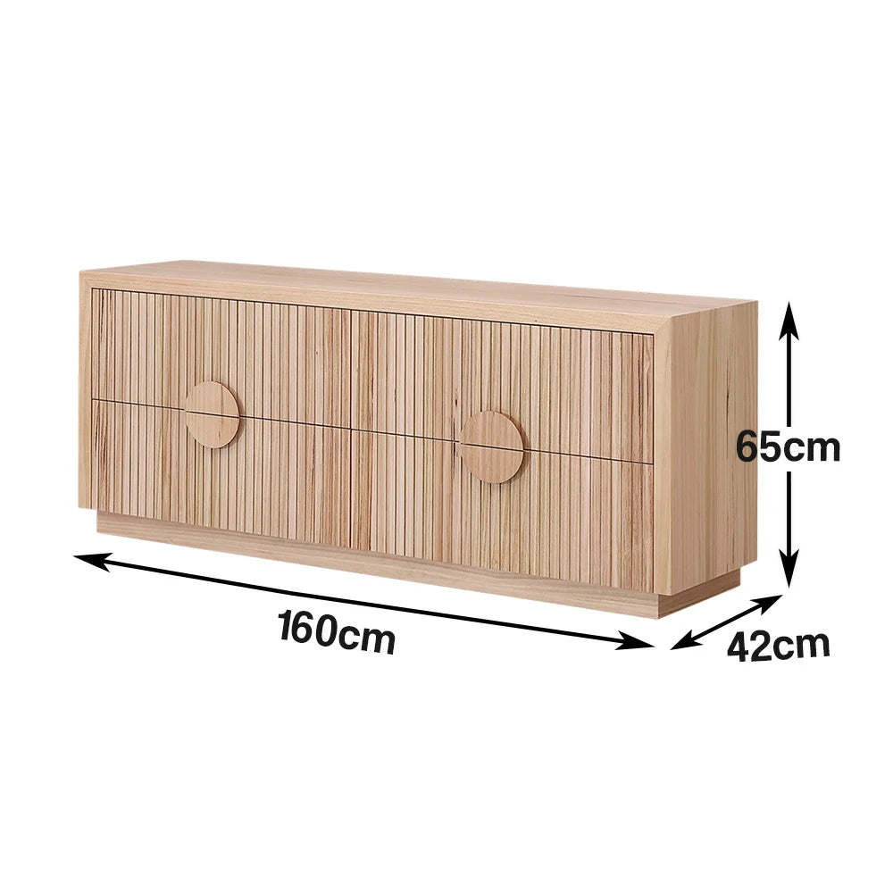 LIVARA 433 Chest of Drawers, Solid & Veneer Ash Wood, Circular Handles, Four Drawers, Modern Scandinavian Style, Natural Finish