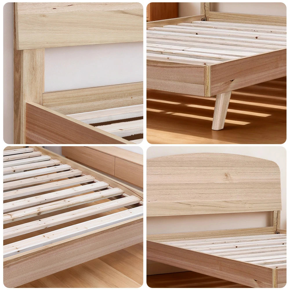 LIVARA 434 Queen & King Bed Frame, Tasmanian Oak Veneer, Curved Headboard, Solid Wood Legs, Minimalist Scandinavian Style, Natural Finish