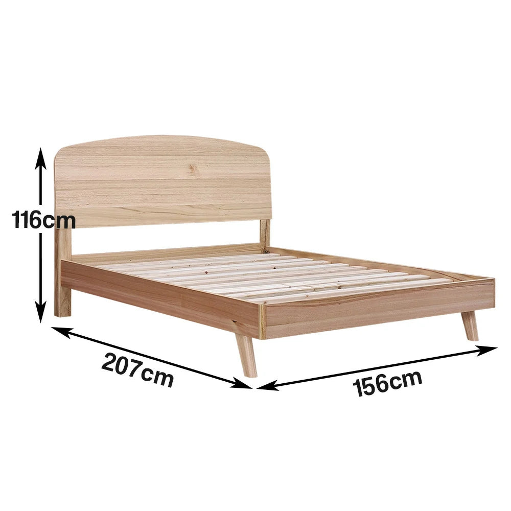 LIVARA 434 Queen & King Bed Frame, Tasmanian Oak Veneer, Curved Headboard, Solid Wood Legs, Minimalist Scandinavian Style, Natural Finish