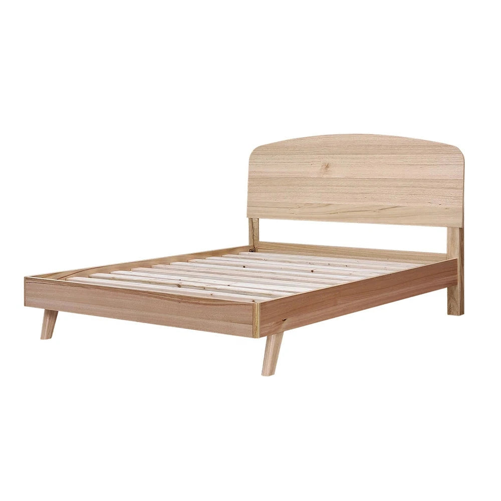 LIVARA 434 Queen & King Bed Frame, Tasmanian Oak Veneer, Curved Headboard, Solid Wood Legs, Minimalist Scandinavian Style, Natural Finish