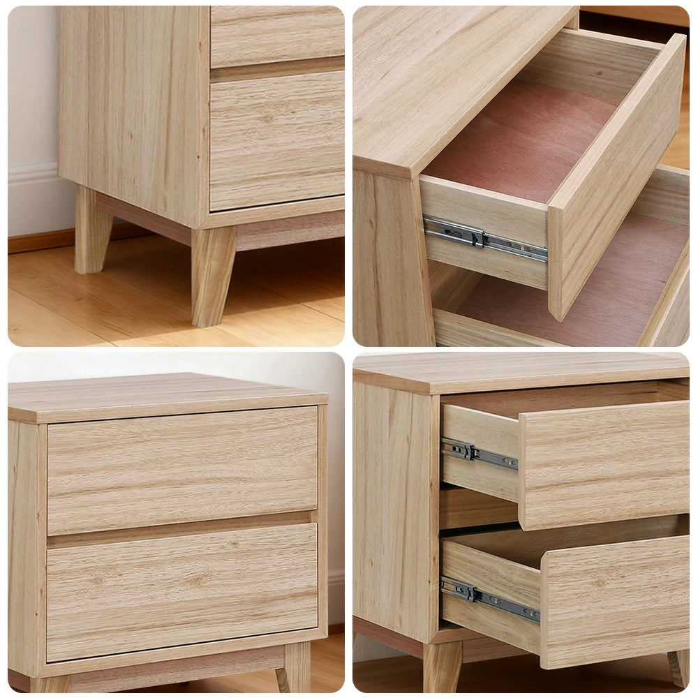 LIVARA 436 Bedside Table, Tasmanian Oak Veneer, Two Drawers, Solid Wood Legs, Minimalist Scandinavian Style, Natural Finish