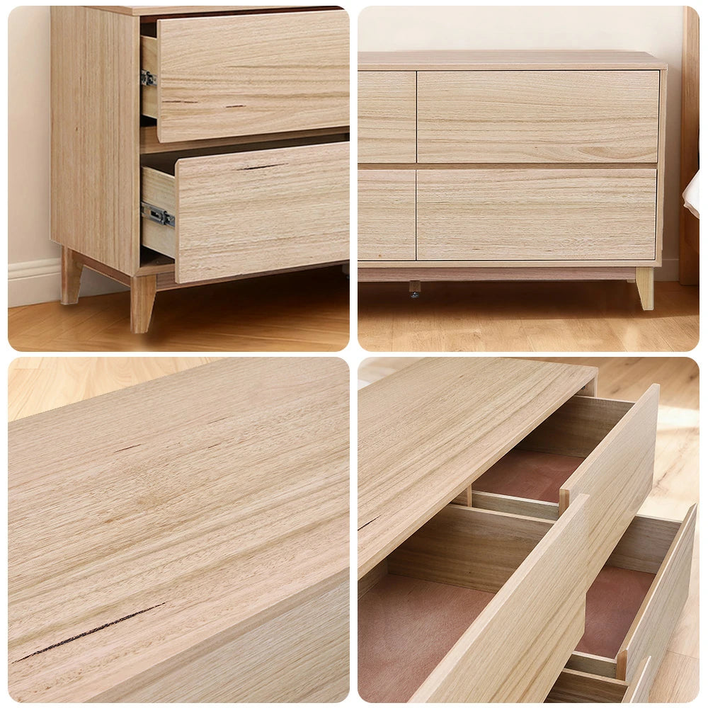 LIVARA 438 Maeve Chest of Drawers, Tasmanian Oak Veneer, Four Drawers, Low-Profile Design, Modern Scandinavian Style, Natural Finish