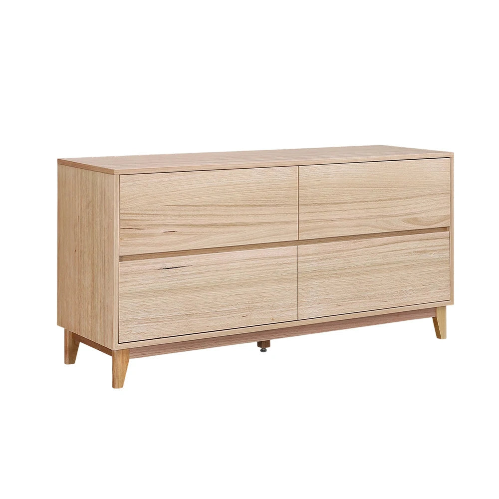LIVARA 438 Maeve Chest of Drawers, Tasmanian Oak Veneer, Four Drawers, Low-Profile Design, Modern Scandinavian Style, Natural Finish