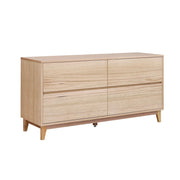 LIVARA 438 Maeve Chest of Drawers, Tasmanian Oak Veneer, Four Drawers, Low-Profile Design, Modern Scandinavian Style, Natural Finish
