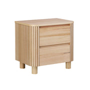 LIVARA 439 2-Drawer Bedside Table, Premium Ash Veneer, Grooved Detailing, Modern Minimalist Design – Natural Finish