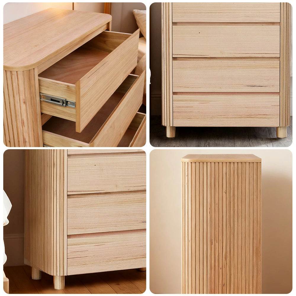 LIVARA 440 4-Drawer Tallboy, Premium Ash Veneer, Grooved Detailing, Modern Minimalist Design, Durable Structure - Natural Finish