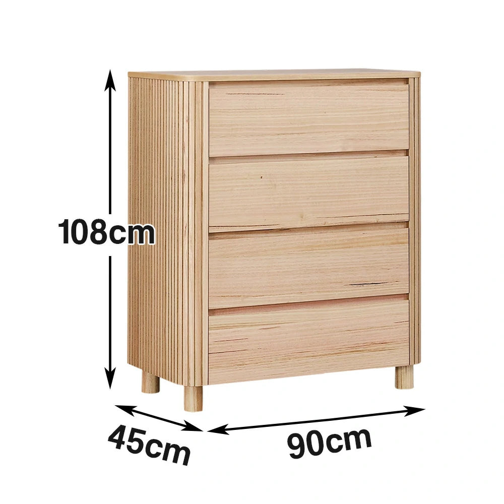 LIVARA 440 4-Drawer Tallboy, Premium Ash Veneer, Grooved Detailing, Modern Minimalist Design, Durable Structure - Natural Finish