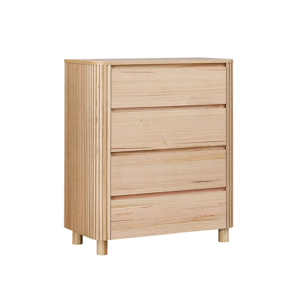 LIVARA 440 4-Drawer Tallboy, Premium Ash Veneer, Grooved Detailing, Modern Minimalist Design, Durable Structure - Natural Finish