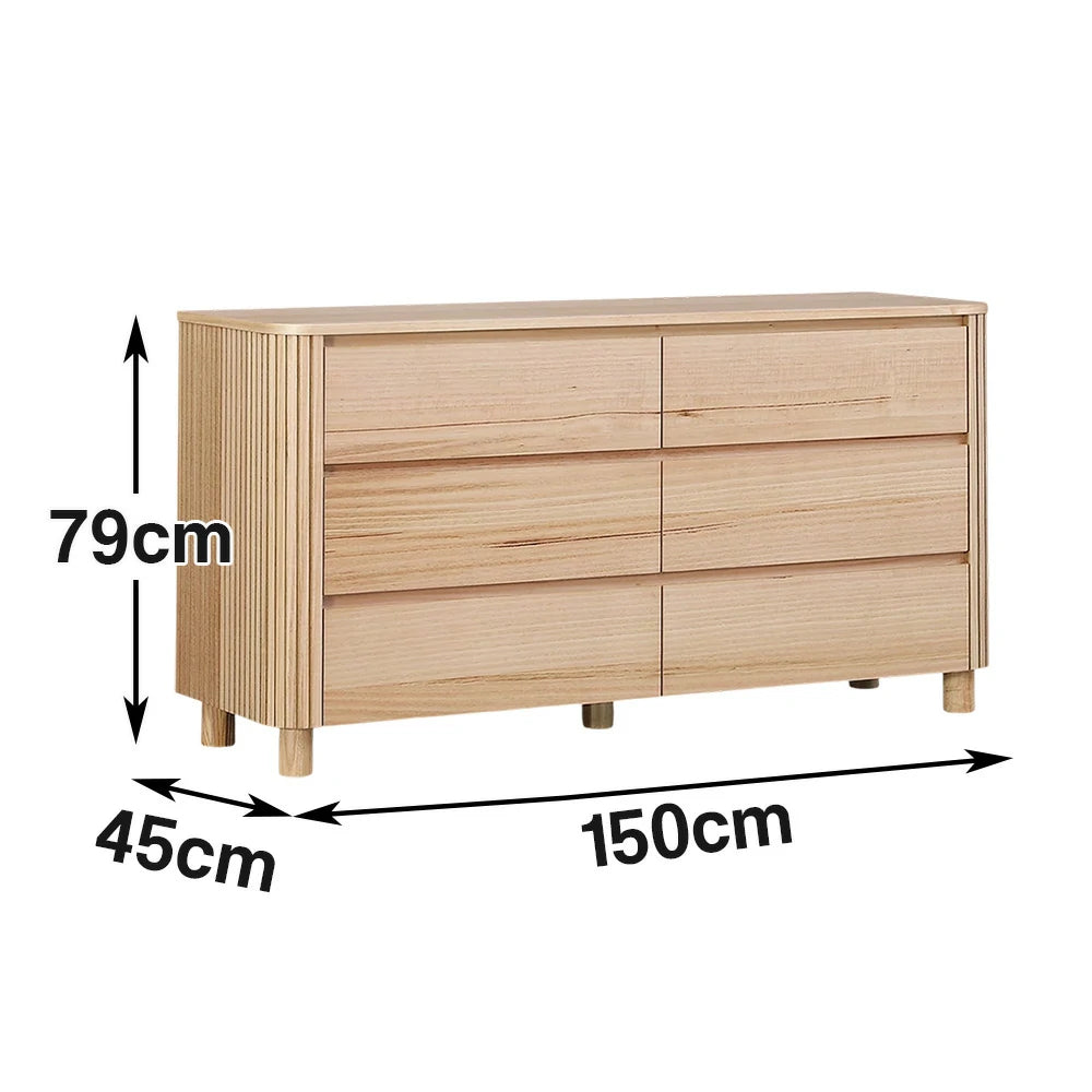 LIVARA 441 6-Drawer Dresser, Premium Ash Veneer, Rounded Corners, Wooden Handles, Modern Minimalist Design, Durable Structure - Natural Finish