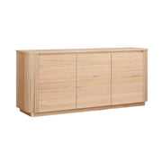 LIVARA 442 3-Door Buffet Sideboard, Premium Ash Veneer, Grooved Detailing, Rounded Corners, Modern Minimalist Design - Natural Finish