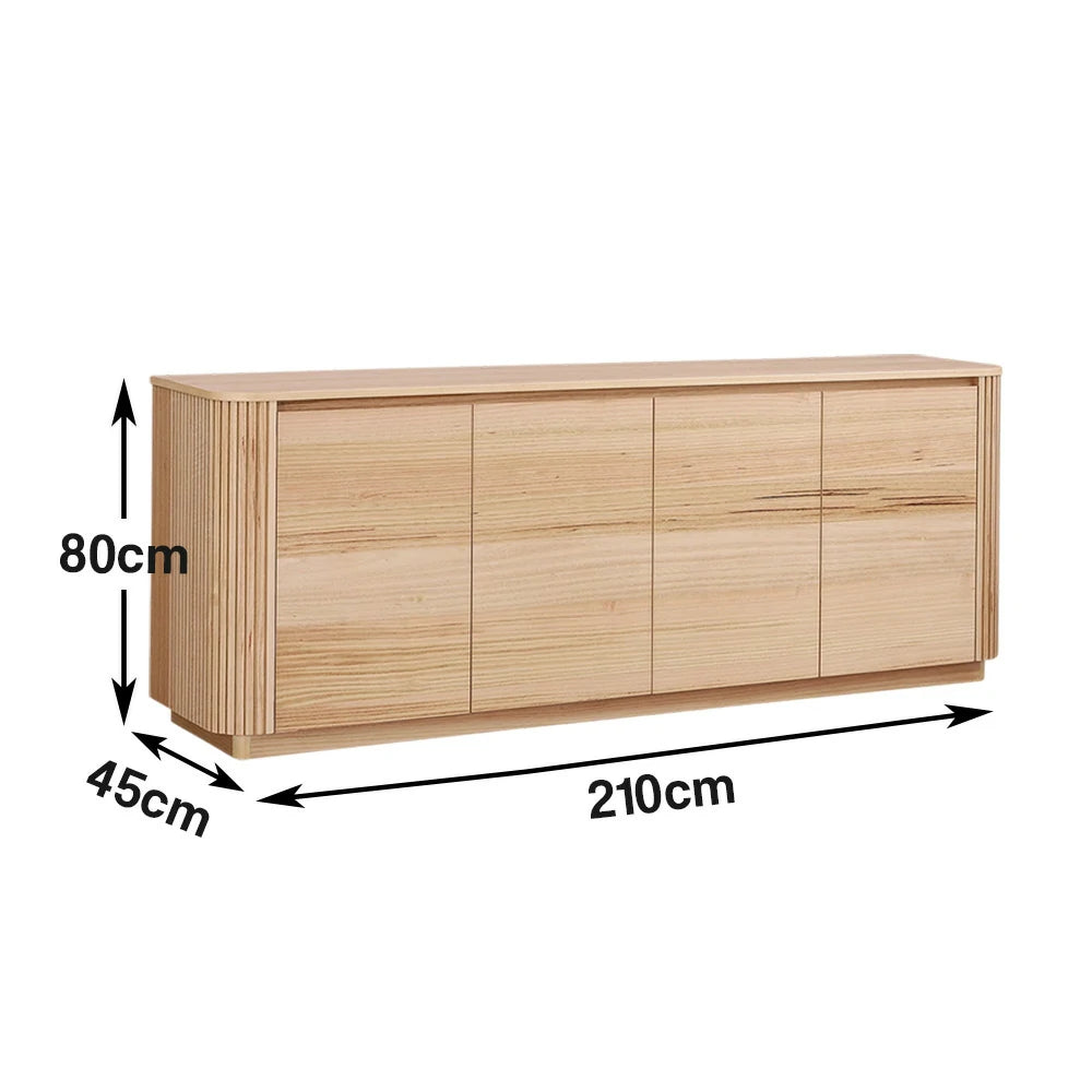 LIVARA 443 4-Door Buffet Sideboard - Premium Ash Veneer - Grooved Detailing - Rounded Corners - Modern Minimalist Design - Natural Finish