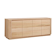 LIVARA 443 4-Door Buffet Sideboard - Premium Ash Veneer - Grooved Detailing - Rounded Corners - Modern Minimalist Design - Natural Finish