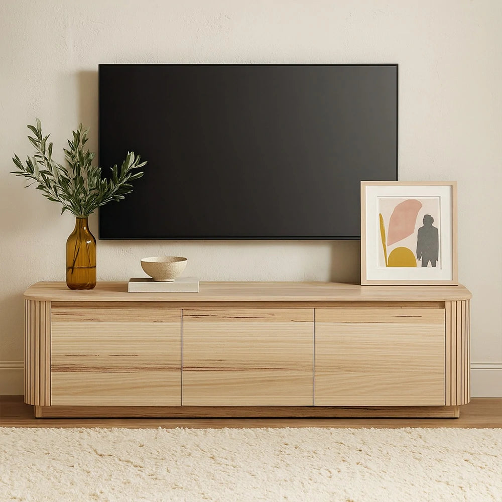 LIVARA 444 TV Unit - Premium Ash Veneer - Grooved Detailing - Rounded Corners - Modern Minimalist Design - Natural Finish