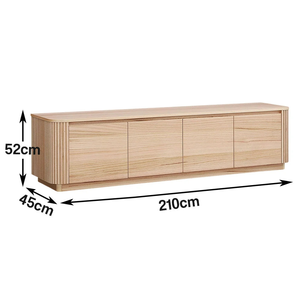 LIVARA 445 4-Door TV Unit with Premium Ash Veneer, Grooved Texture, Rounded Corners and Natural Wood Finish