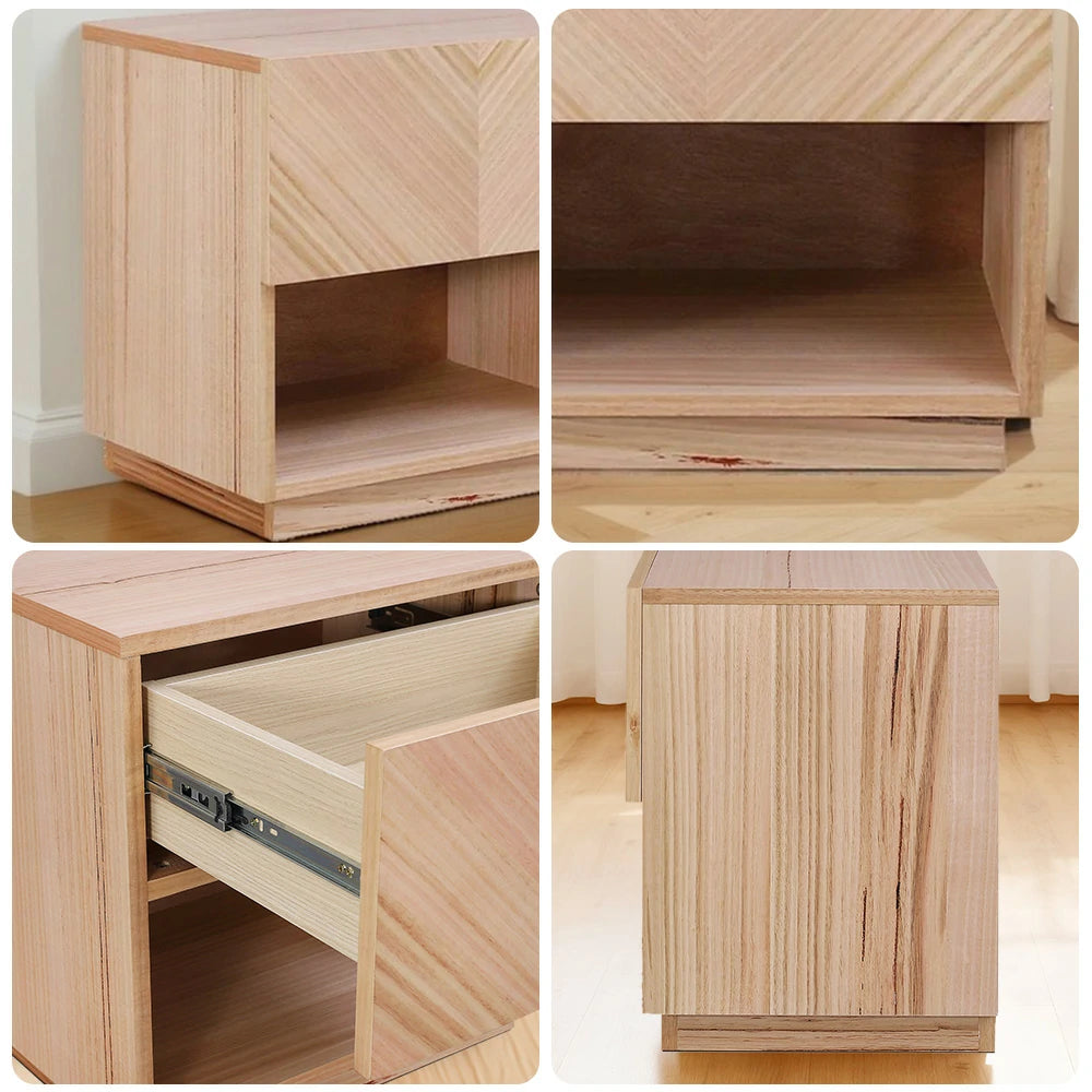 LIVARA 448 Bedside Table - V-Shaped Drawer Design - Premium Ash Veneer - Open Shelf Storage - Sleek Modern Style - Natural Wood Finish