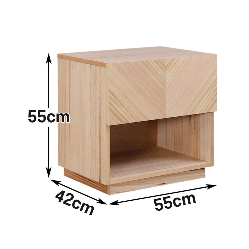 LIVARA 448 Bedside Table - V-Shaped Drawer Design - Premium Ash Veneer - Open Shelf Storage - Sleek Modern Style - Natural Wood Finish