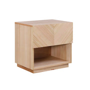 LIVARA 448 Bedside Table - V-Shaped Drawer Design - Premium Ash Veneer - Open Shelf Storage - Sleek Modern Style - Natural Wood Finish