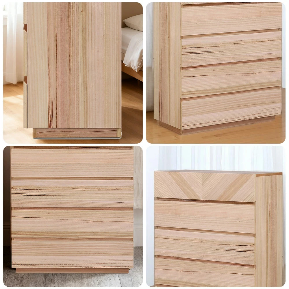 LIVARA 449 5-Drawer Tallboy with V-Shaped Drawer Pattern, Premium Ash Veneer, Spacious Storage and Natural Finish