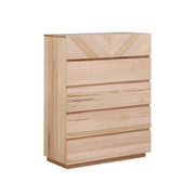 LIVARA 449 5-Drawer Tallboy with V-Shaped Drawer Pattern, Premium Ash Veneer, Spacious Storage and Natural Finish