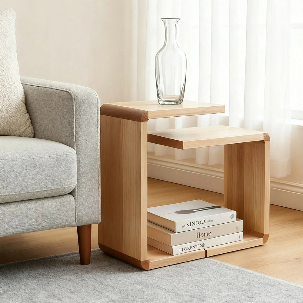 LIVARA 460 C-Shaped Bedside Table Set, Minimalist Double Side Tables with Light Timber Finish, Versatile Nightstand or Sofa End Table for Modern Interiors - Walnut