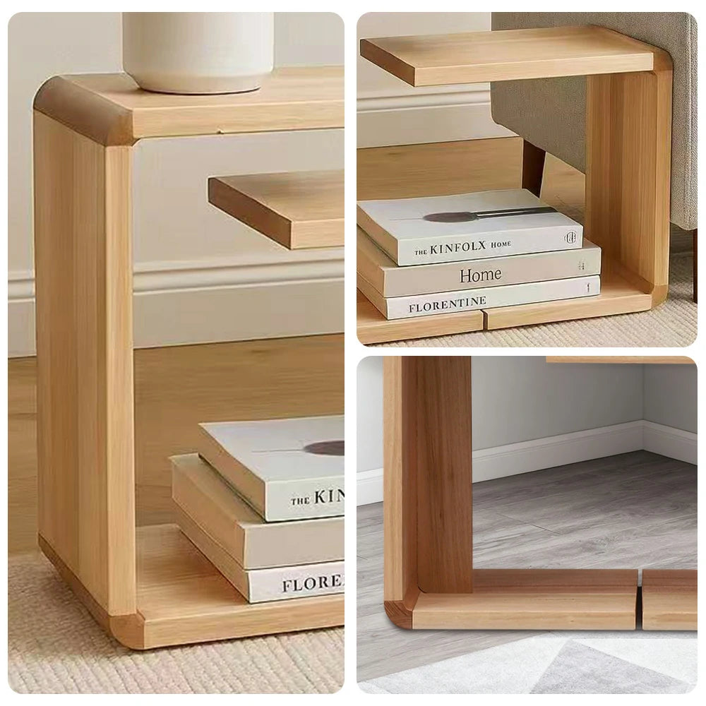 LIVARA 460 C-Shaped Bedside Table Set, Minimalist Double Side Tables with Light Timber Finish, Versatile Nightstand or Sofa End Table for Modern Interiors - Walnut