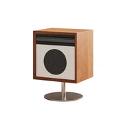 LIVARA 8801 Solid Wood Bedside Table Flip Drawer with Translucent Acrylic, Rotating Stainless Steel Accents - Wood and White