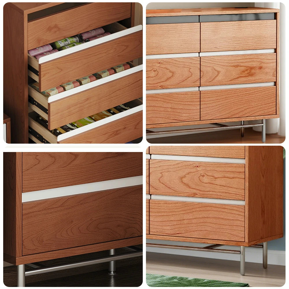 LIVARA 8808 Solid Wood Storage Cabinet 65/120/160cm, Soft-Close Tracks, Stainless Steel Legs, Modern Design - Wood and White
