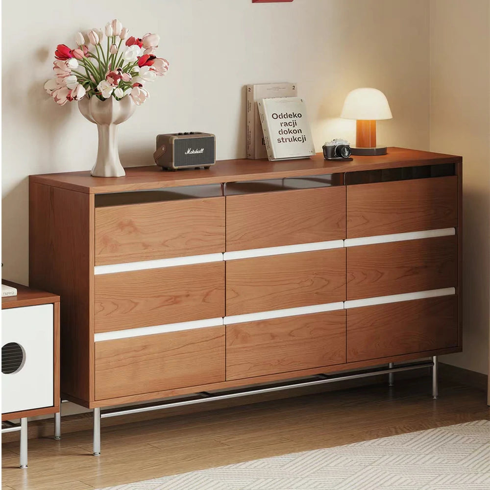 LIVARA 8808 Solid Wood Storage Cabinet 65/120/160cm, Soft-Close Tracks, Stainless Steel Legs, Modern Design - Wood and White