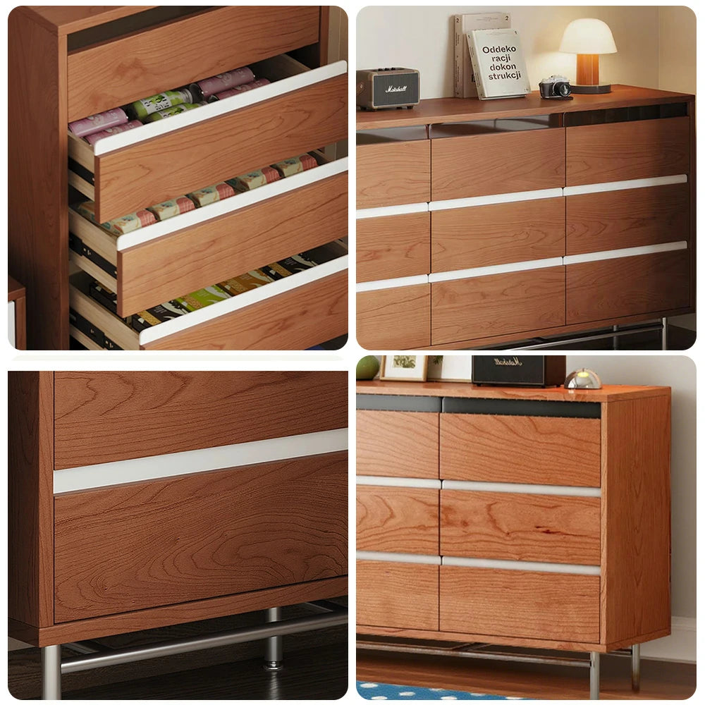 LIVARA 8808 Solid Wood Storage Cabinet 65/120/160cm, Soft-Close Tracks, Stainless Steel Legs, Modern Design - Wood and White