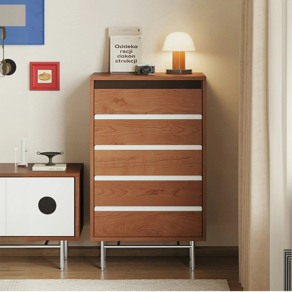 LIVARA 8808 Solid Wood Storage Cabinet 65/120/160cm, Soft-Close Tracks, Stainless Steel Legs, Modern Design - Wood and White