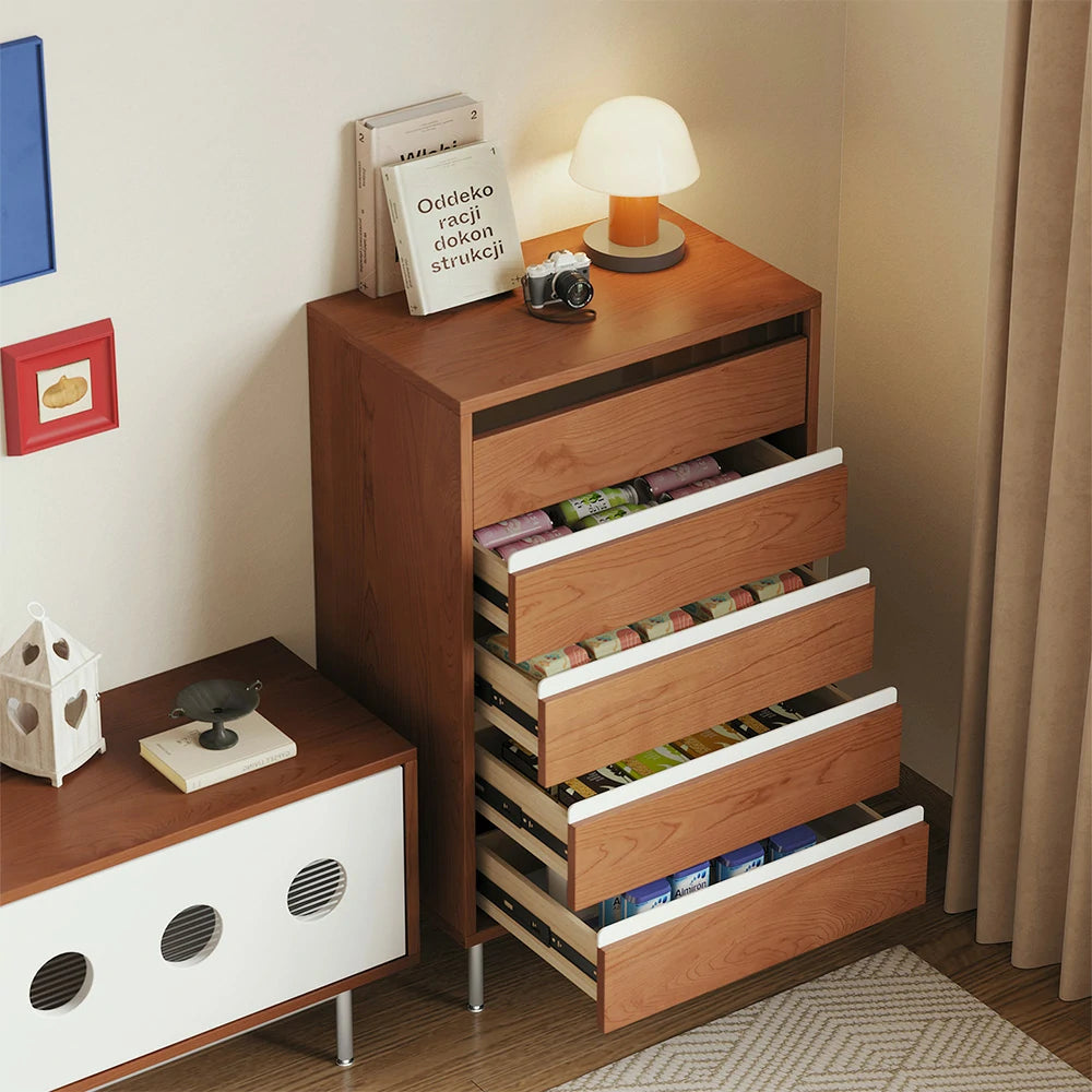 LIVARA 8808 Solid Wood Storage Cabinet 65/120/160cm, Soft-Close Tracks, Stainless Steel Legs, Modern Design - Wood and White