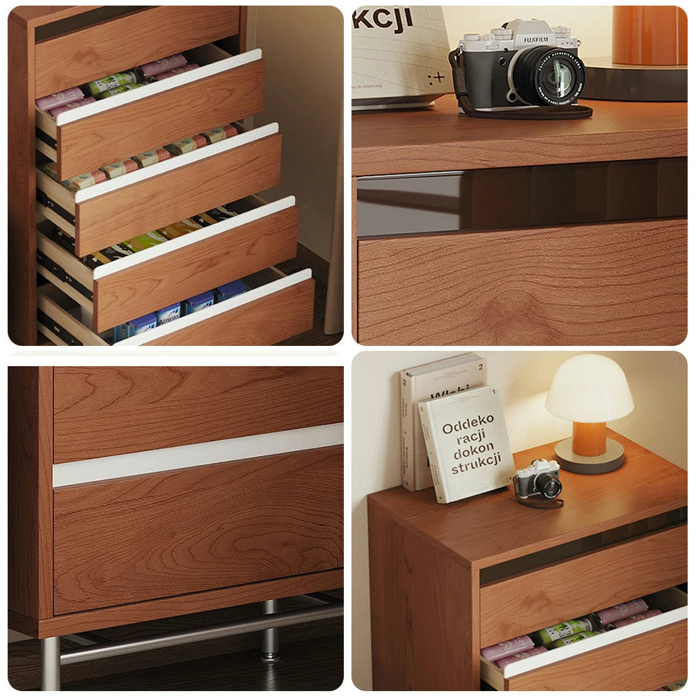 LIVARA 8808 Solid Wood Storage Cabinet 65/120/160cm, Soft-Close Tracks, Stainless Steel Legs, Modern Design - Wood and White