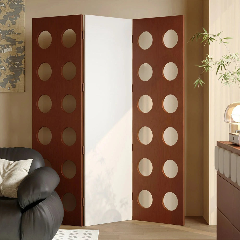 LIVARA 8810 Solid Wood Folding Room Divider, 180° Smooth Foldable Design, Cherry Veneer, Eco-Friendly Finish, Space-Saving - Wood and White