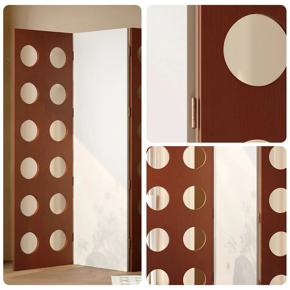 LIVARA 8810 Solid Wood Folding Room Divider, 180° Smooth Foldable Design, Cherry Veneer, Eco-Friendly Finish, Space-Saving - Wood and White