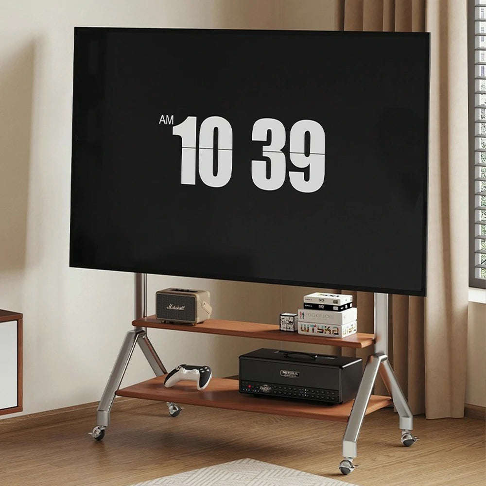 LIVARA 8811 Wooden TV Unit, Stainless Steel Frame & Casters, Pegboard & Adjustable Stand, Flexible Design - Wood