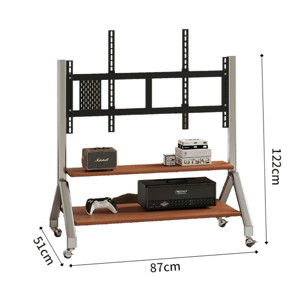 LIVARA 8811 Wooden TV Unit, Stainless Steel Frame & Casters, Pegboard & Adjustable Stand, Flexible Design - Wood