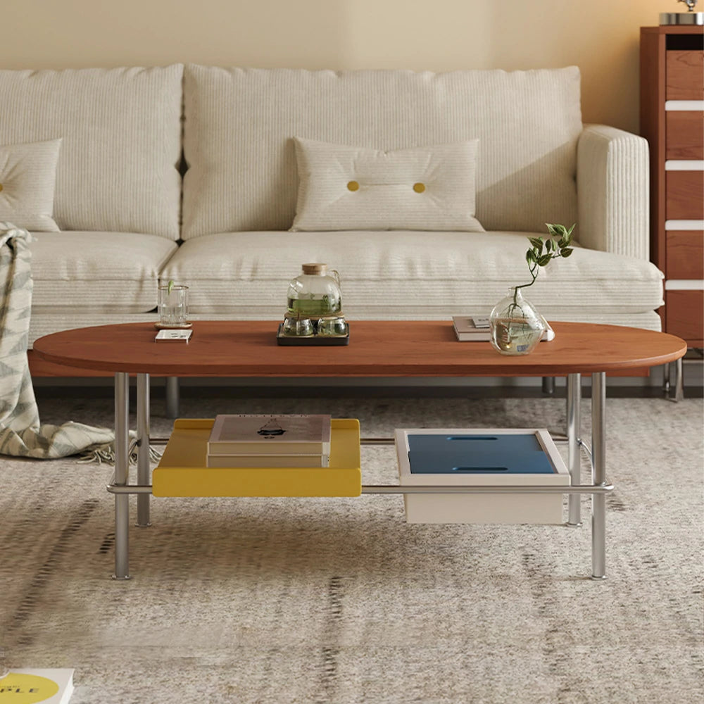 LIVARA 9952 Solid Wood Dining Table, Rubberwood with Cherry Veneer, 304 Stainless Steel Frame, Adjustable Foot Pads, Open Design - Wood