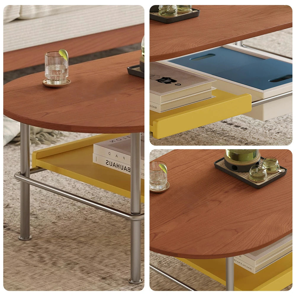 LIVARA 9952 Solid Wood Dining Table, Rubberwood with Cherry Veneer, 304 Stainless Steel Frame, Adjustable Foot Pads, Open Design - Wood