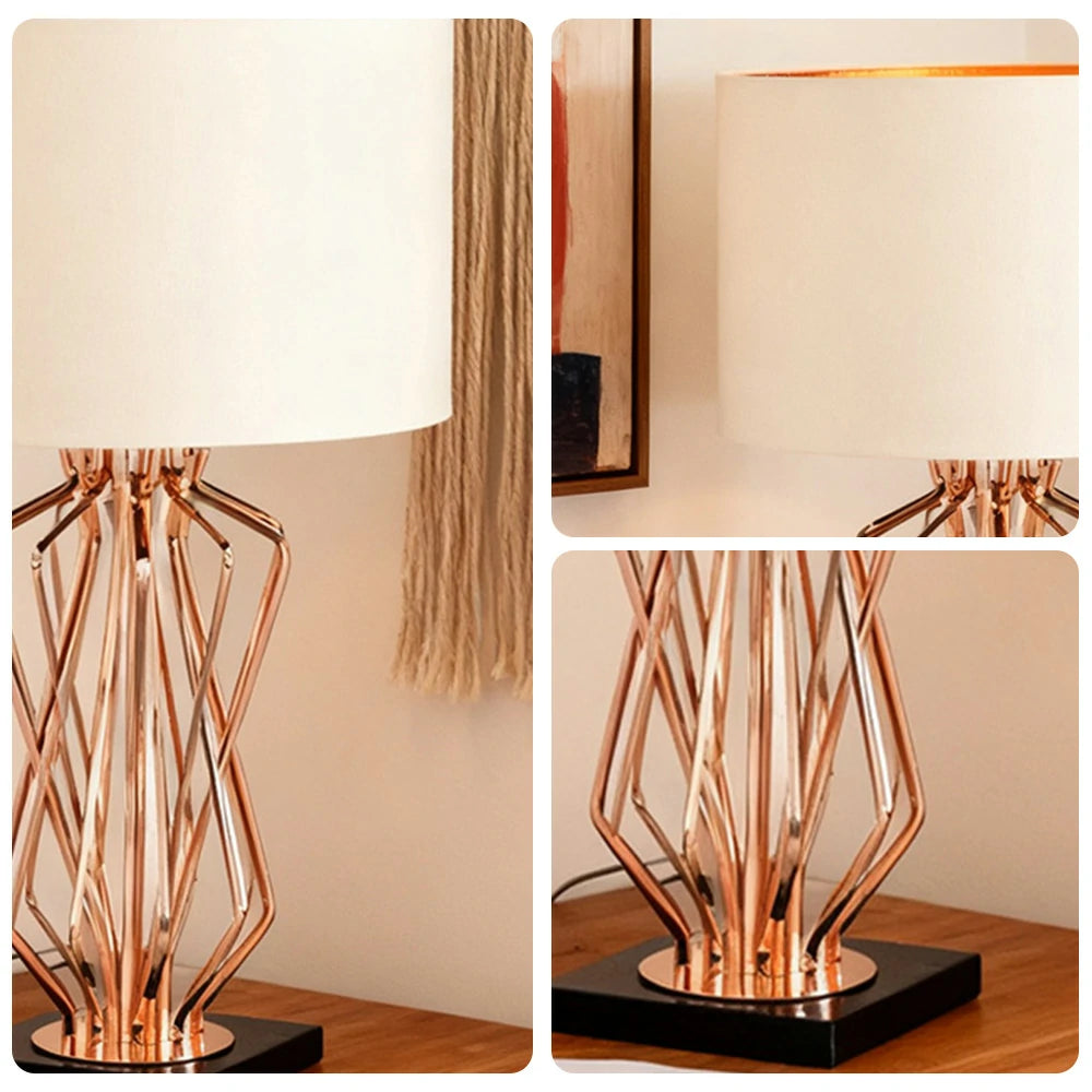 LIVARA Table Lamp Electroplated Metal Frame Fabric Shade Natural Marble Base Elegant & Versatile Design - White