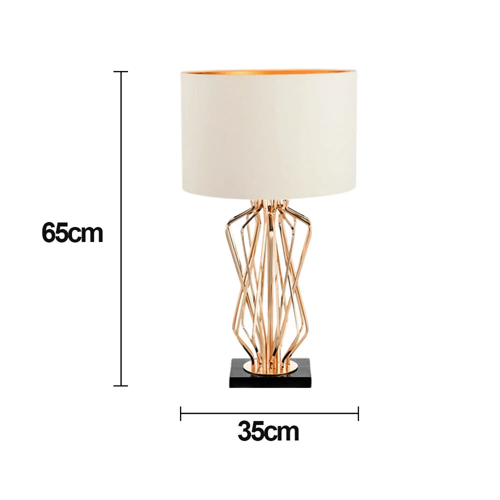LIVARA Table Lamp Electroplated Metal Frame Fabric Shade Natural Marble Base Elegant & Versatile Design - White