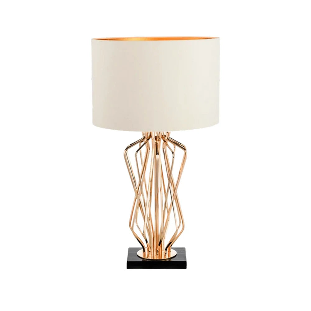 LIVARA Table Lamp Electroplated Metal Frame Fabric Shade Natural Marble Base Elegant & Versatile Design - White